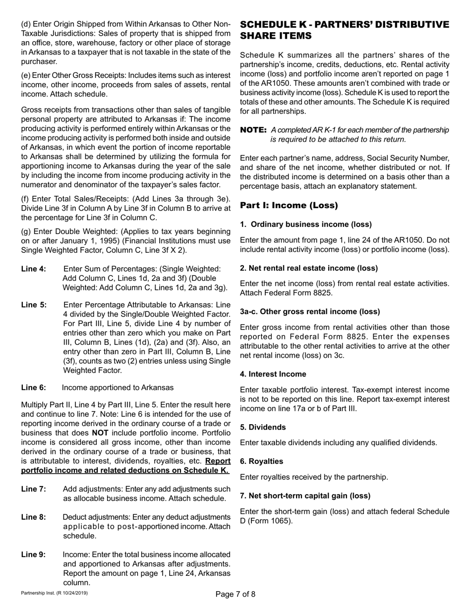 Instructions for Form AR1050 Arkansas Partnership Income Tax Return - Arkansas, Page 9
