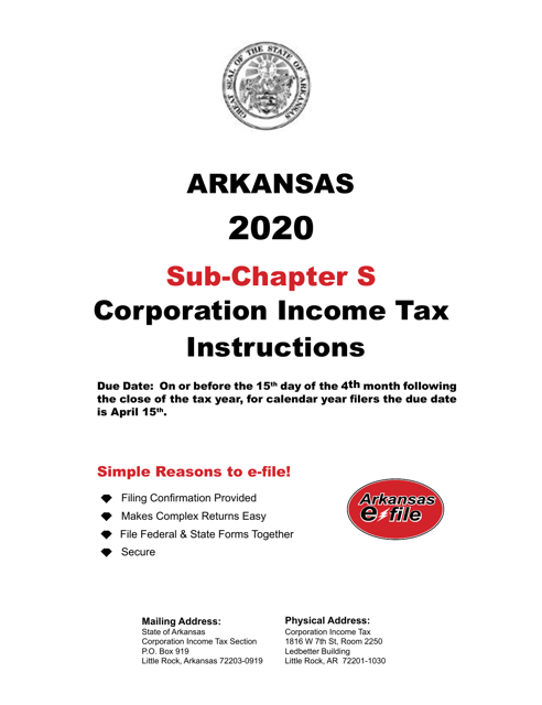 Instructions for Form AR1100S Arkansas S Corporation Income Tax Return - Arkansas, 2020