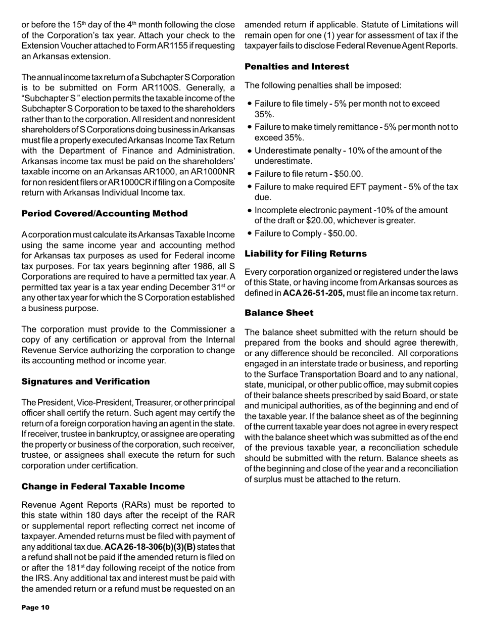 Instructions for Form AR1100S Arkansas S Corporation Income Tax Return - Arkansas, Page 10