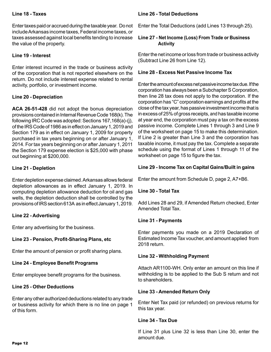 Instructions for Form AR1100S Arkansas S Corporation Income Tax Return - Arkansas, Page 12