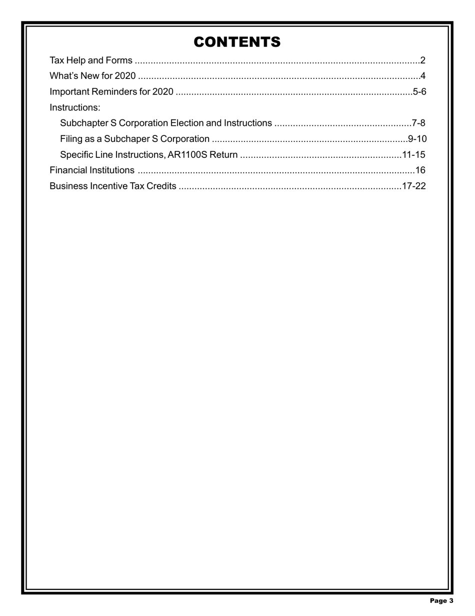 Instructions for Form AR1100S Arkansas S Corporation Income Tax Return - Arkansas, Page 3