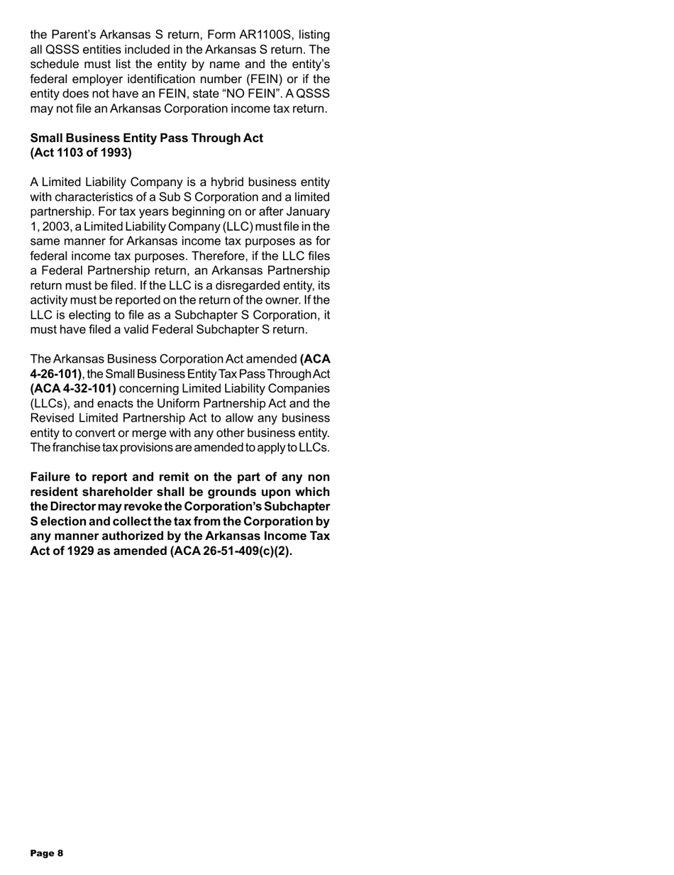 Instructions for Form AR1100S Arkansas S Corporation Income Tax Return - Arkansas, Page 8