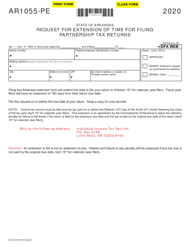 Document preview: Form AR1055-PE Request for Extension of Time for Filing Partnership Tax Returns - Arkansas, 2020