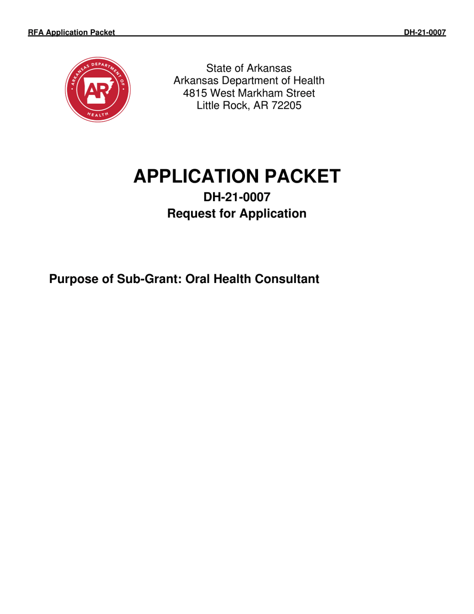 Form DH-21-0007 Oral Health Consultant Application Packet - Arkansas, Page 1