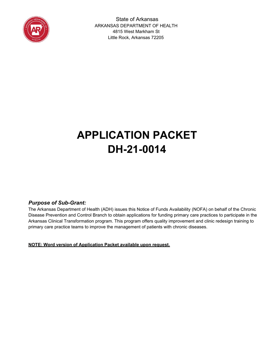 Form DH-21-0014 Arkansas Clinical Transformation (Act Program) Application Packet - Arkansas, Page 1