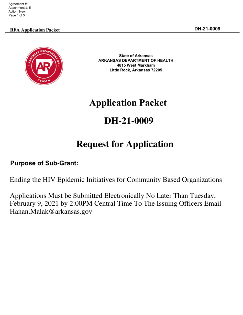 Form DH-21-0009 Ending the HIV Epidemic Community Organization Initiatives Application - Arkansas, Page 1