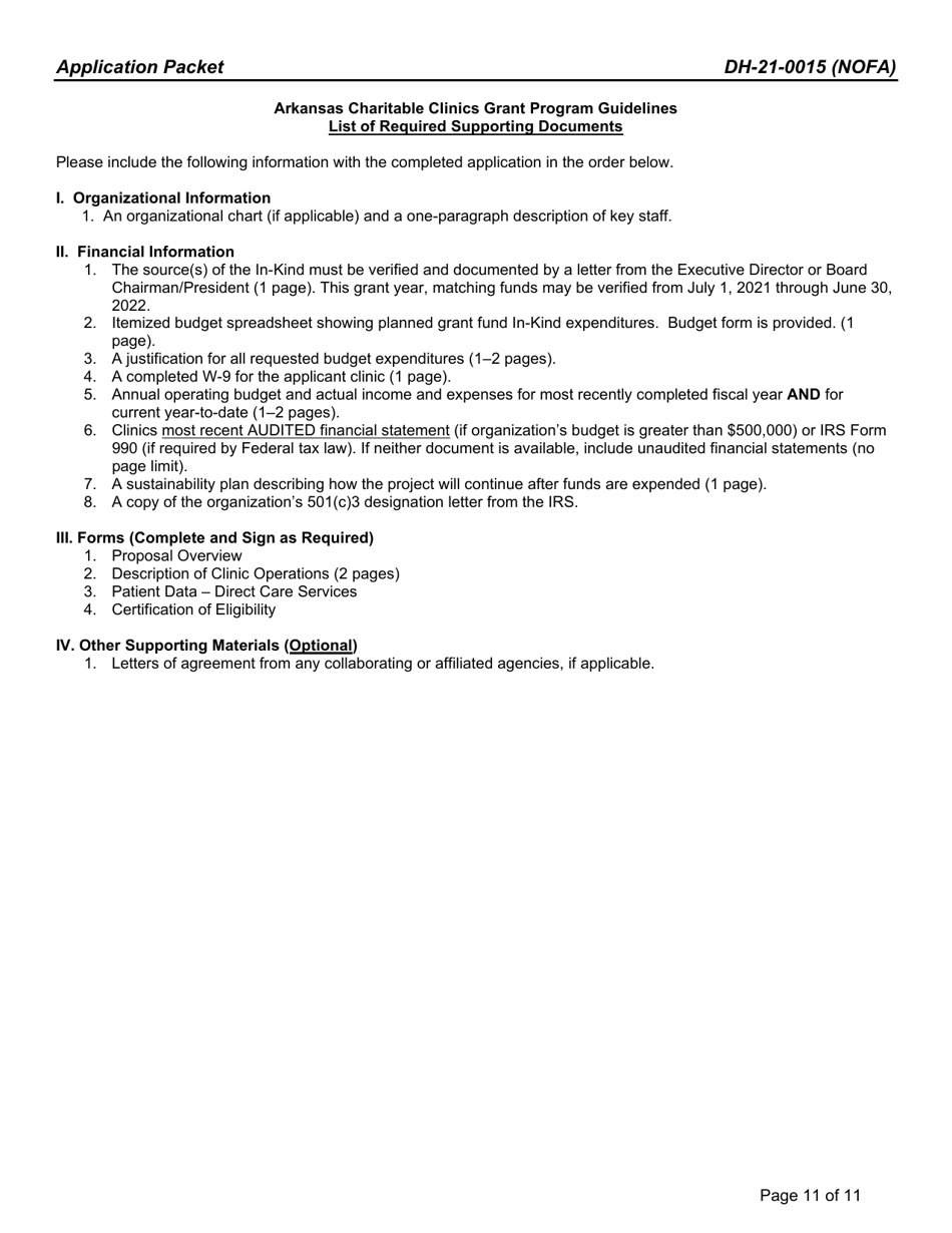 Form DH-21-0015 Arkansas Charitable Clinics Grant Program Application Packet - Arkansas, Page 11