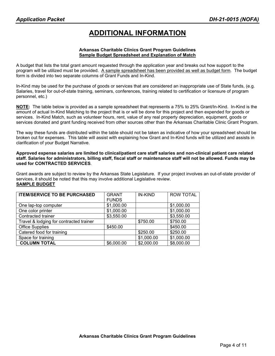 Form DH-21-0015 Arkansas Charitable Clinics Grant Program Application Packet - Arkansas, Page 4