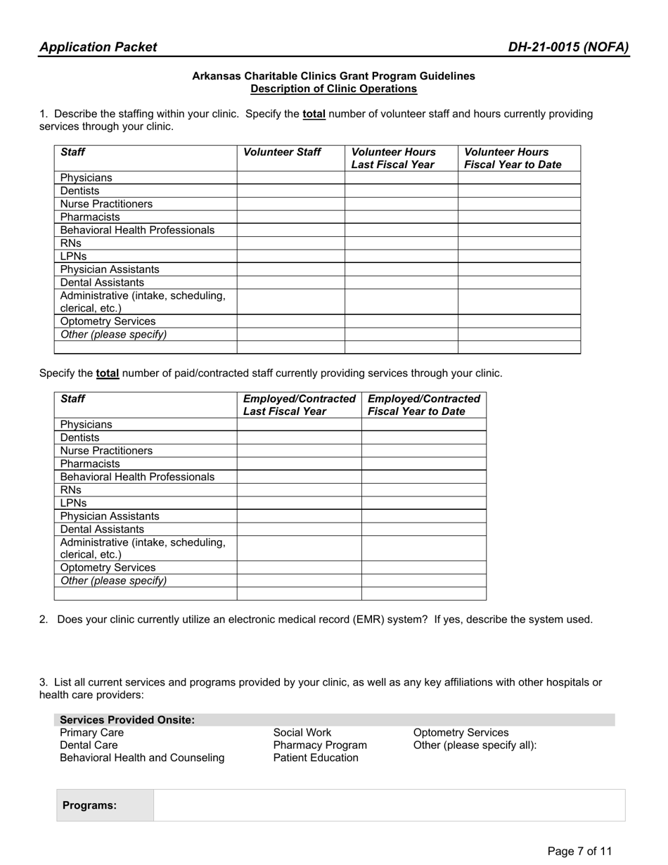 Form DH-21-0015 Arkansas Charitable Clinics Grant Program Application Packet - Arkansas, Page 7