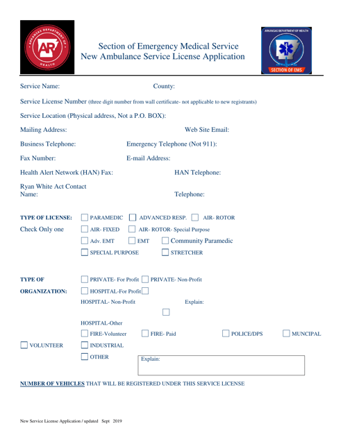 New Ambulance Service License Application - Arkansas Download Pdf