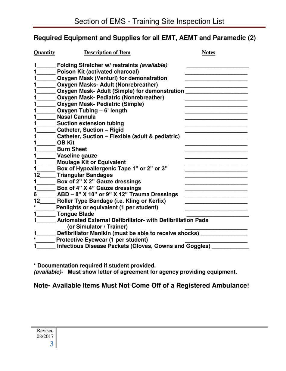Section of EMS - Training Site Inspection List - Arkansas, Page 3