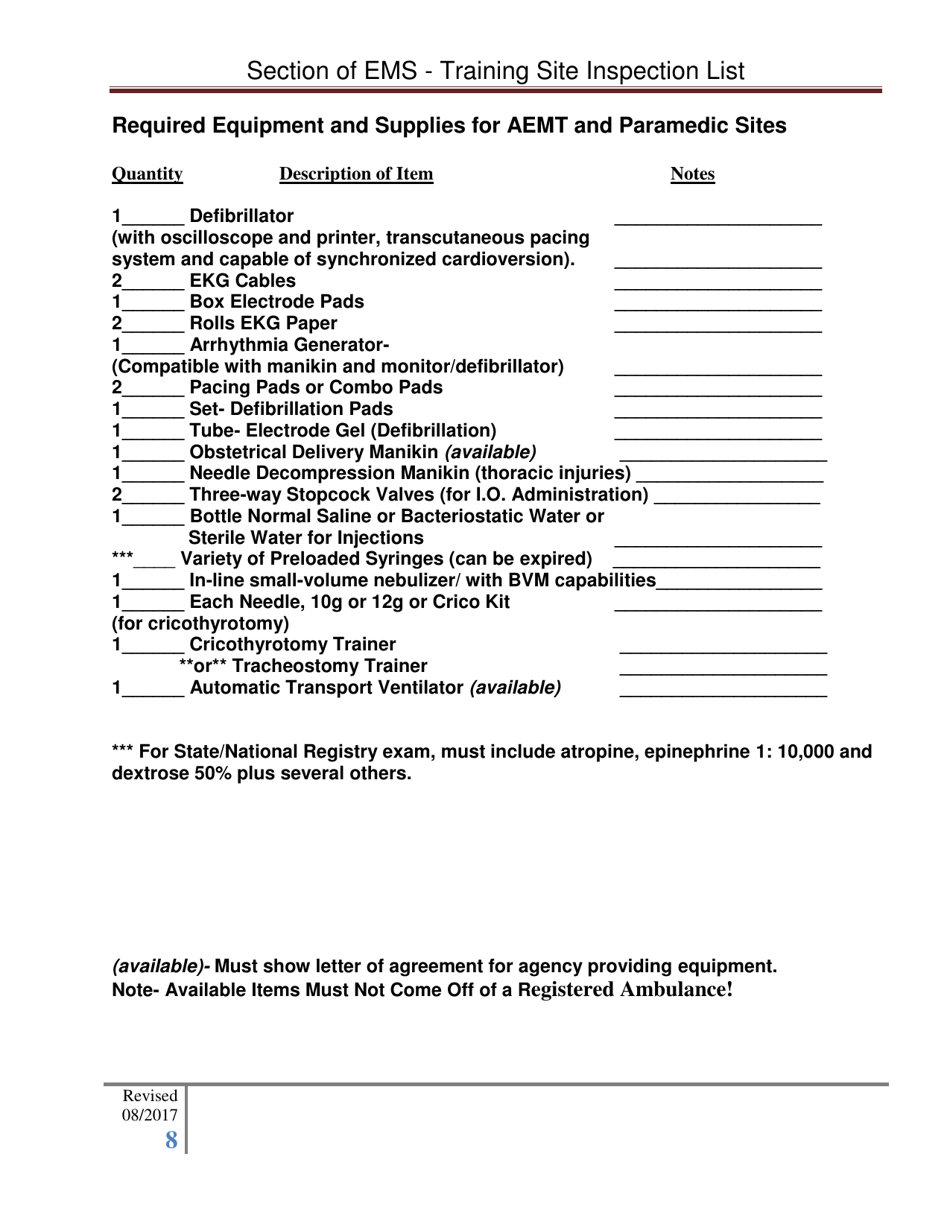 Section of EMS - Training Site Inspection List - Arkansas, Page 8