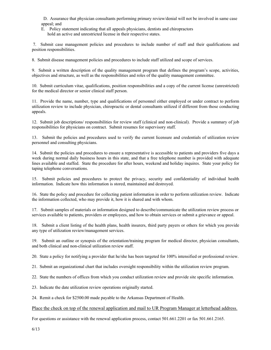 Arkansas Utilization Review Certification Program Checklist - Arkansas, Page 2