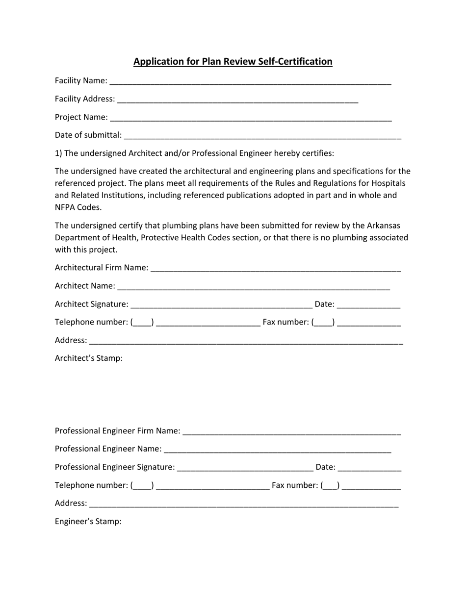 Application for Plan Review Self-certification - Arkansas, Page 2