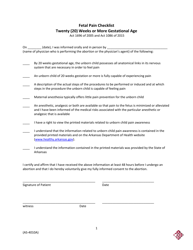 Document preview: Form AS-4010A Fetal Pain Checklist - Twenty (20) Weeks or More Gestational Age - Arkansas