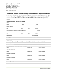 Document preview: Massage Therapy Postsecondary School Renewal Application Form - Arkansas