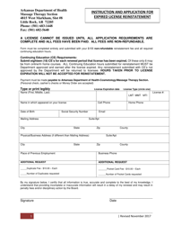 Document preview: Application for Expired License Reinstatement - Arkansas