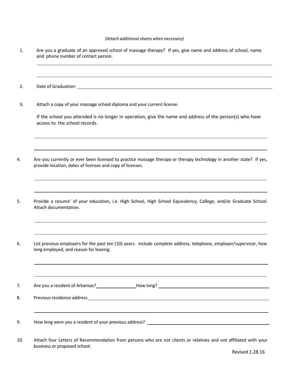 Postsecondary School of Massage Therapy Application - Arkansas, Page 2