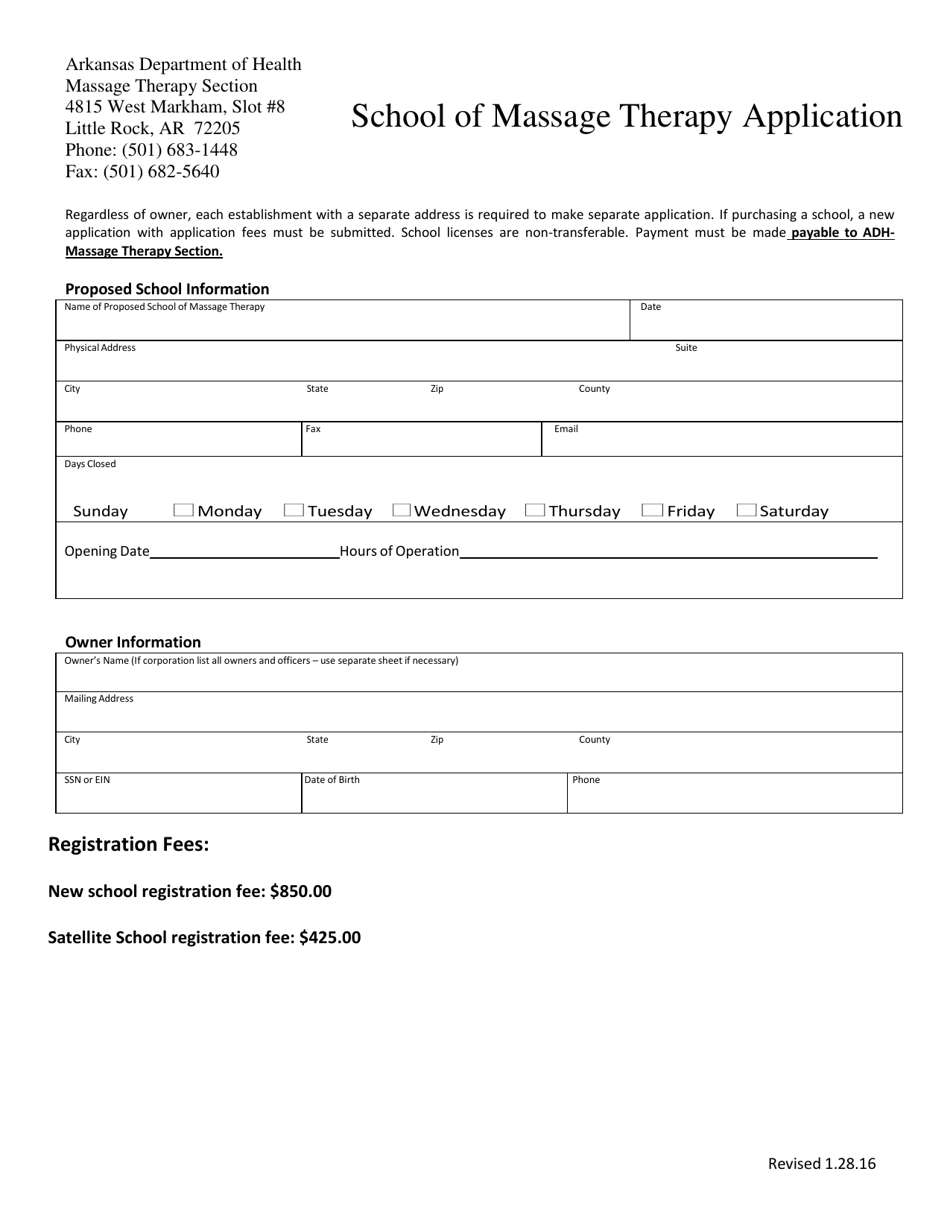 School of Massage Therapy Application - Arkansas, Page 1