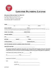 Document preview: Lifetime Plumbing License - Arkansas
