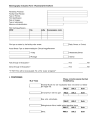 Mammography Evaluation Form - Physician&#039;s Review Form - Arkansas
