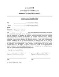 Document preview: Appendix C-1 Radiation Safety Officer's Model Delegation of Authority - Arkansas