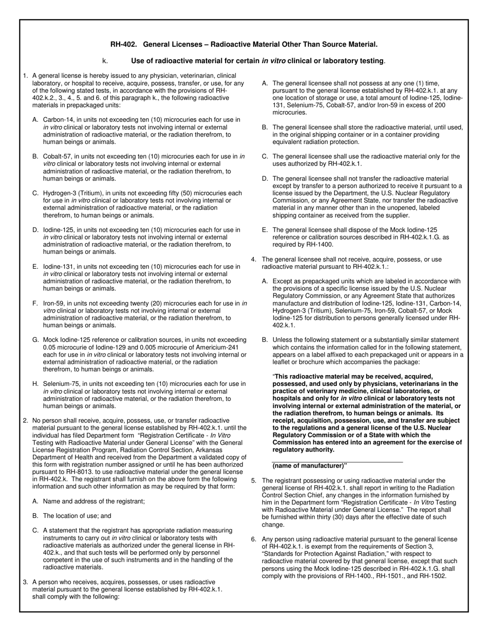 RC Form 512 Registration Certificate - in Vitro Testing With Radioactive Material Under General License - Arkansas, Page 2