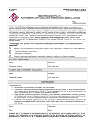 RC Form 512 &quot;Registration Certificate - in Vitro Testing With Radioactive Material Under General License&quot; - Arkansas
