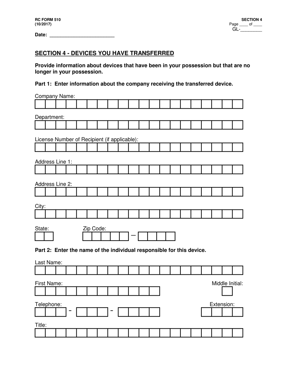 RC Form 510 Registration of Generally Licensed Devices - Arkansas, Page 7