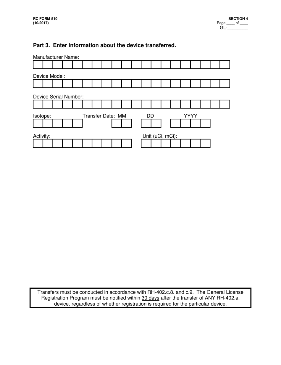 RC Form 510 Registration of Generally Licensed Devices - Arkansas, Page 8