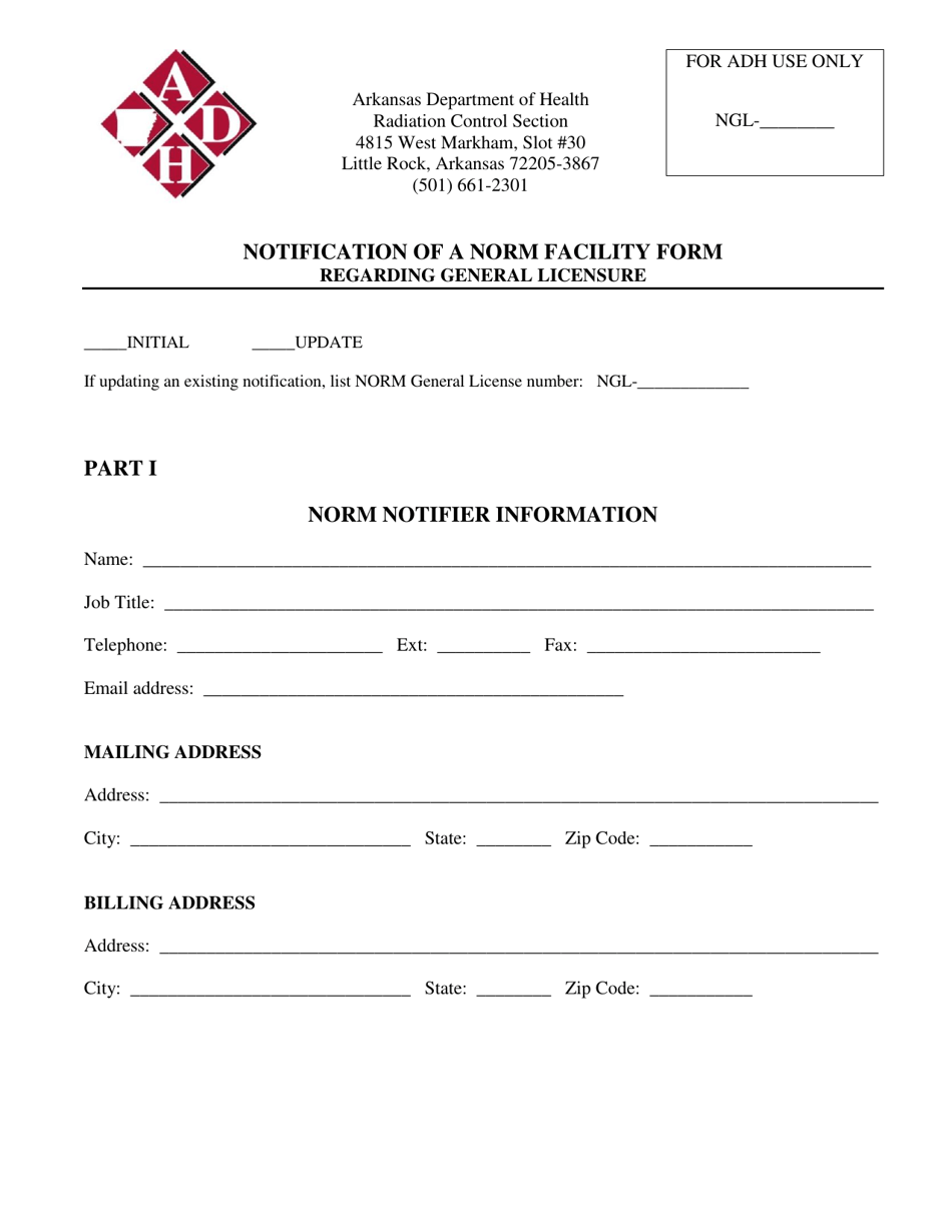 Notification of a Norm Facility Registration - Arkansas, Page 1