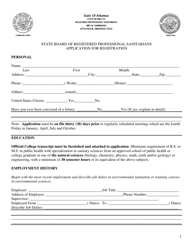Document preview: Application for Registration - State Board of Registered Professional Sanitarians - Arkansas
