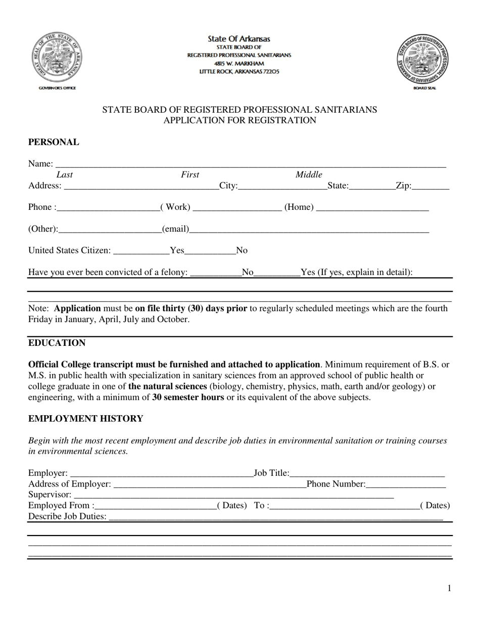 Arkansas Application for Registration State Board of Registered