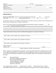 Application for Registration - State Board of Registered Professional Sanitarians - Arkansas, Page 2