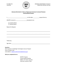 Document preview: RC Form 730 Inactive/Retired Status - Arkansas