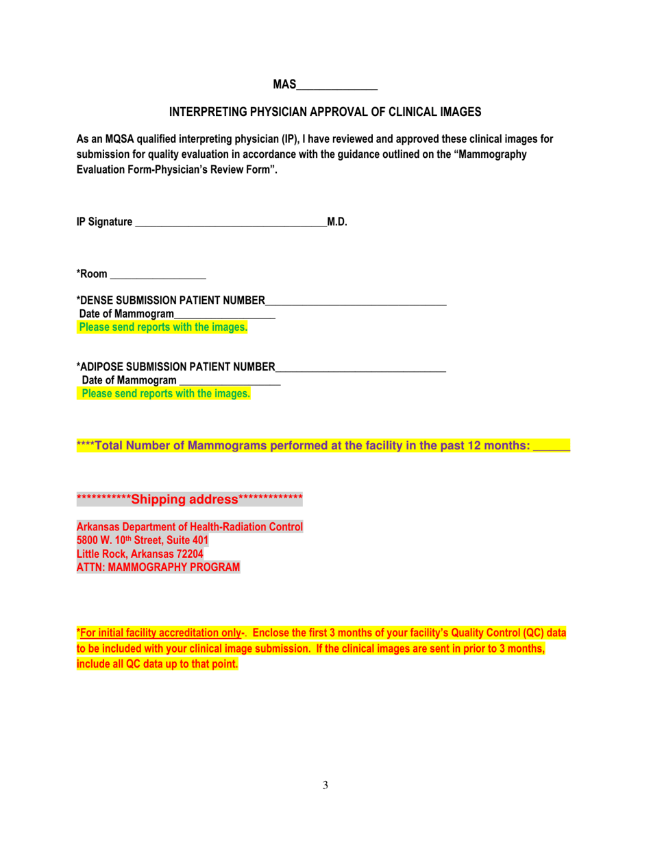 Arkansas Application for Accreditation to Perform Mammography Under ...