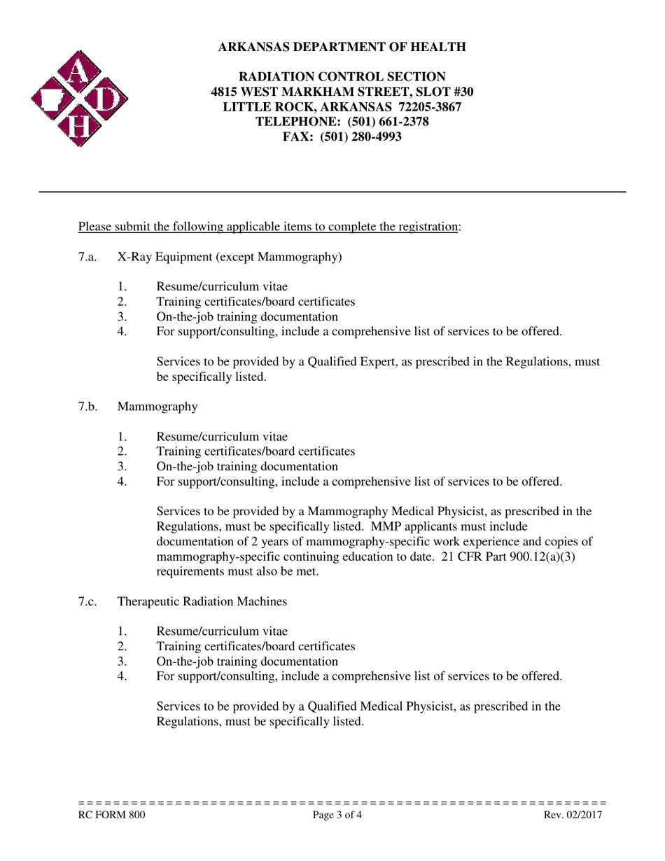 RC Form 800 Application for Registration as a Vendor in the State of Arkansas - Arkansas, Page 3
