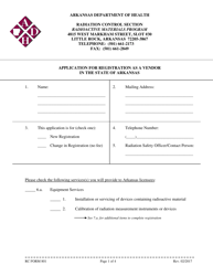 RC Form 801 Application for Registration as a Vendor in the State of Arkansas - Radioactive Materials Program - Arkansas