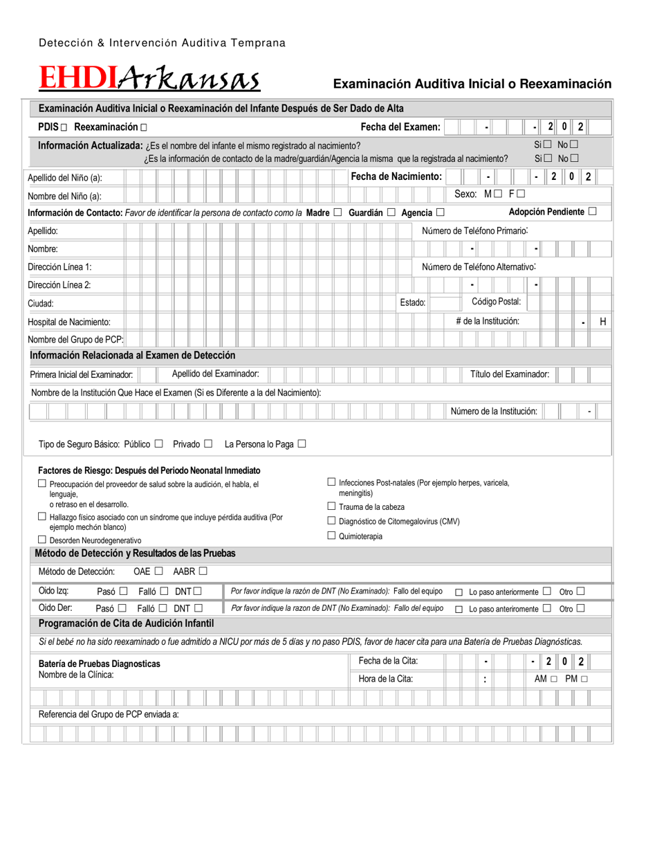 Arkansas Examinacion Auditiva Inicial O Reexaminacion Spanish Fill arkansas-examinacion-auditiva-inicial-o-reexaminacion-spanish-fill