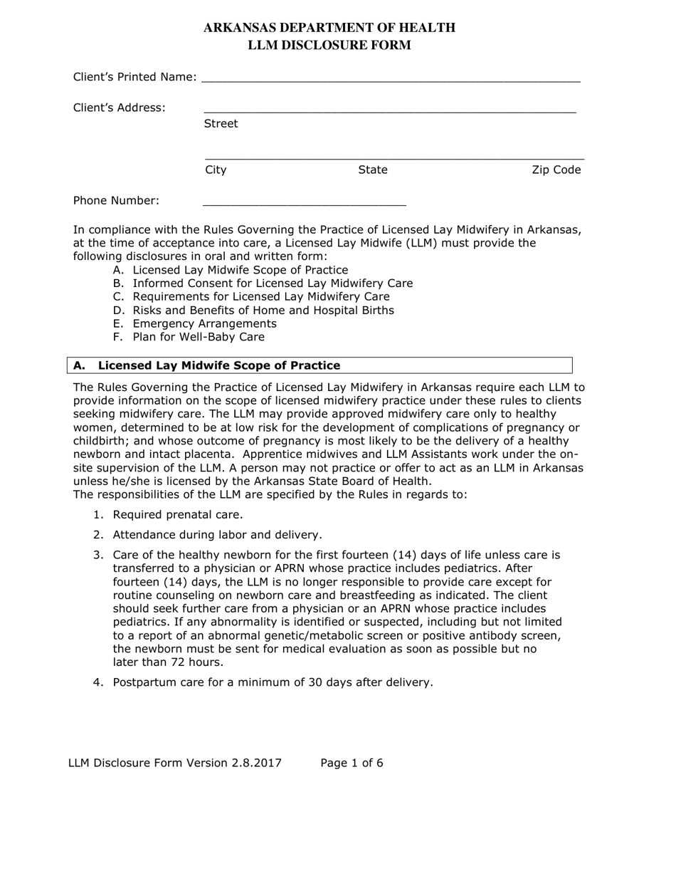 Llm Disclosure Form - Arkansas, Page 1