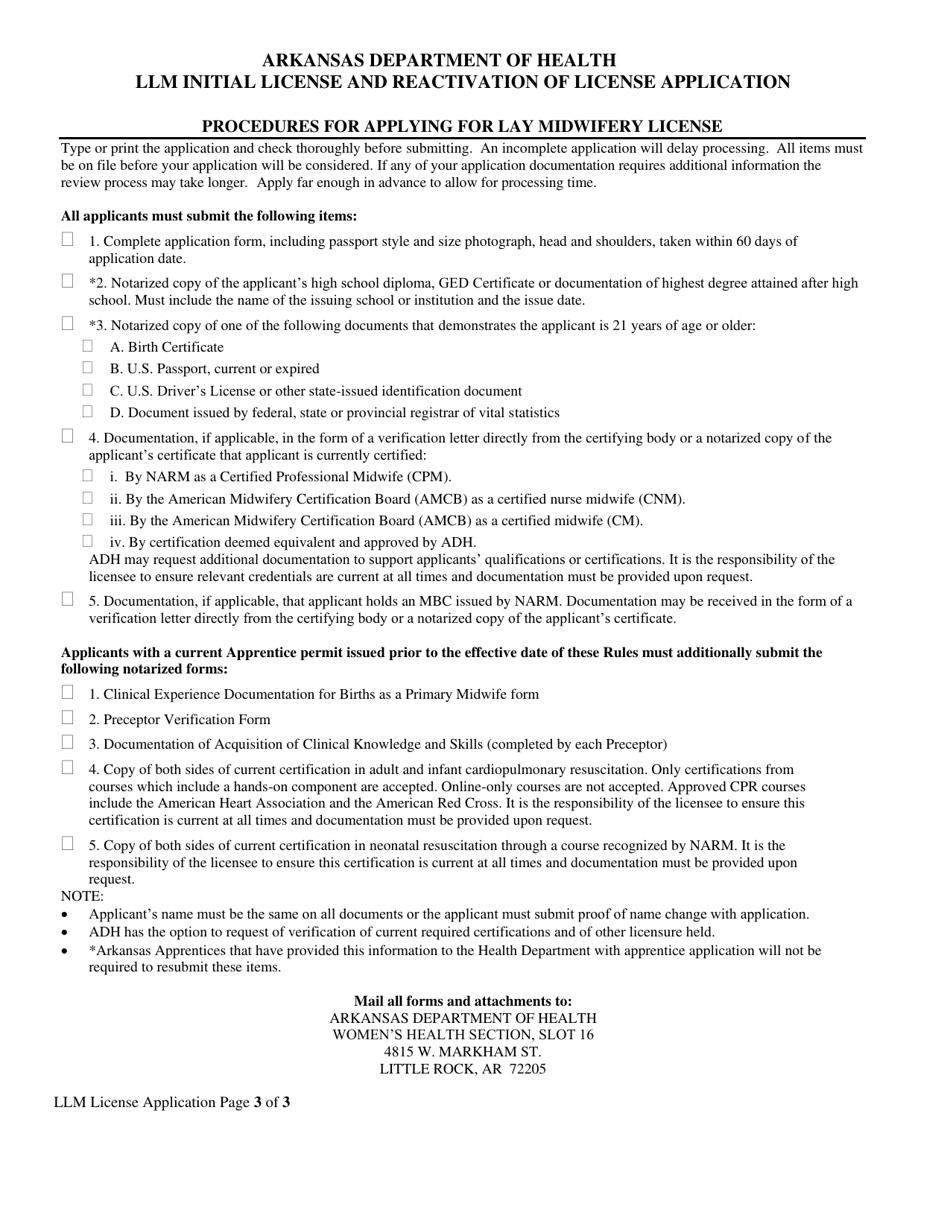 Llm Initial License and Reactivation of License Application - Arkansas, Page 3
