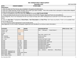 Document preview: Wic Vendor Shelf Price Survey - Arkansas