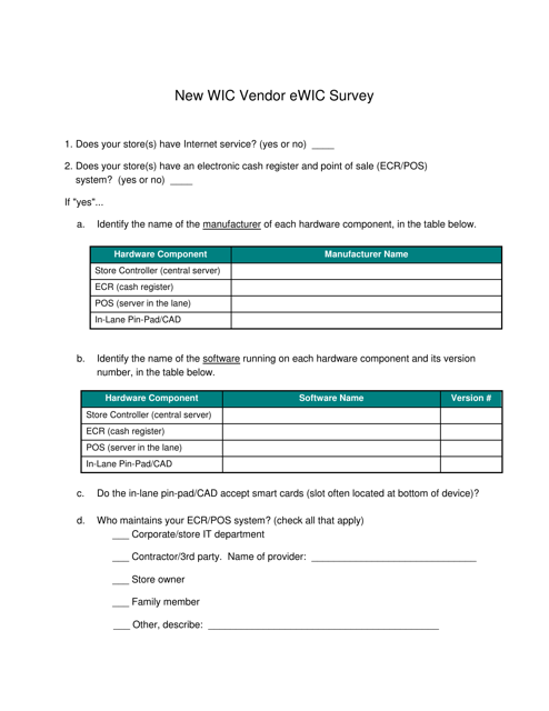 New Wic Vendor Ewic Survey - Arkansas Download Pdf