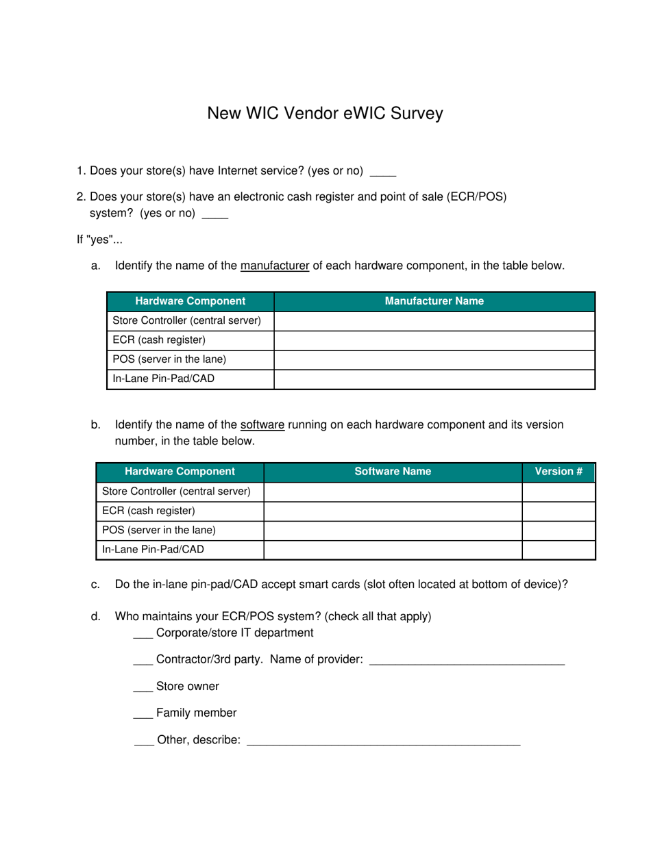 New Wic Vendor Ewic Survey - Arkansas, Page 1