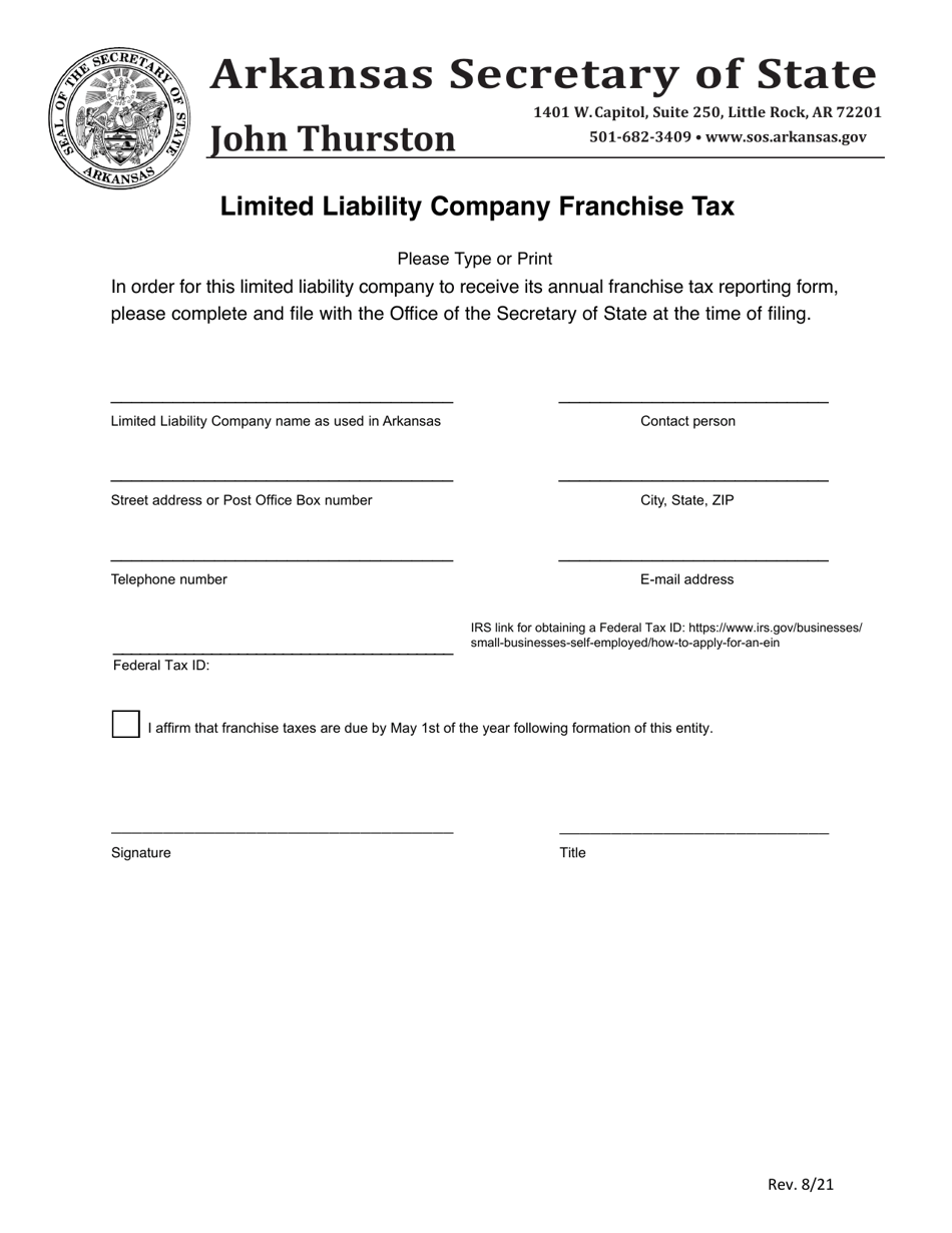 Limited Liability Company Franchise Tax - Arkansas, Page 1