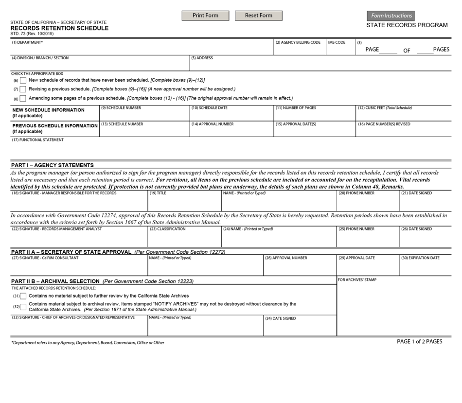 Form STD.73 Fill Out, Sign Online and Download Fillable PDF