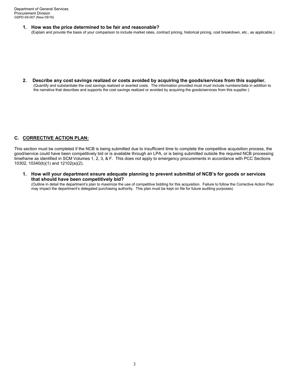 Form GSPD-09-007 Non-competitively Bid (Ncb) Contract Justification - California, Page 3