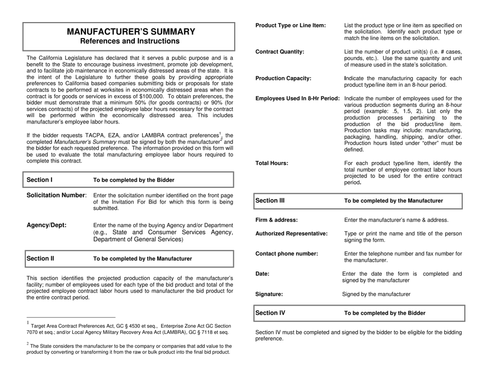 Form DGS / PD525 Manufacturers Summary of Contract Activities and Labor Hours - California, Page 2