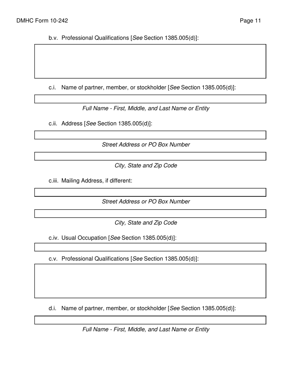 Form DMHC10-242 Application Form for Pharmacy Benefit Manager Registration - California, Page 11