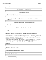 Form DMHC10-242 Application Form for Pharmacy Benefit Manager Registration - California, Page 15